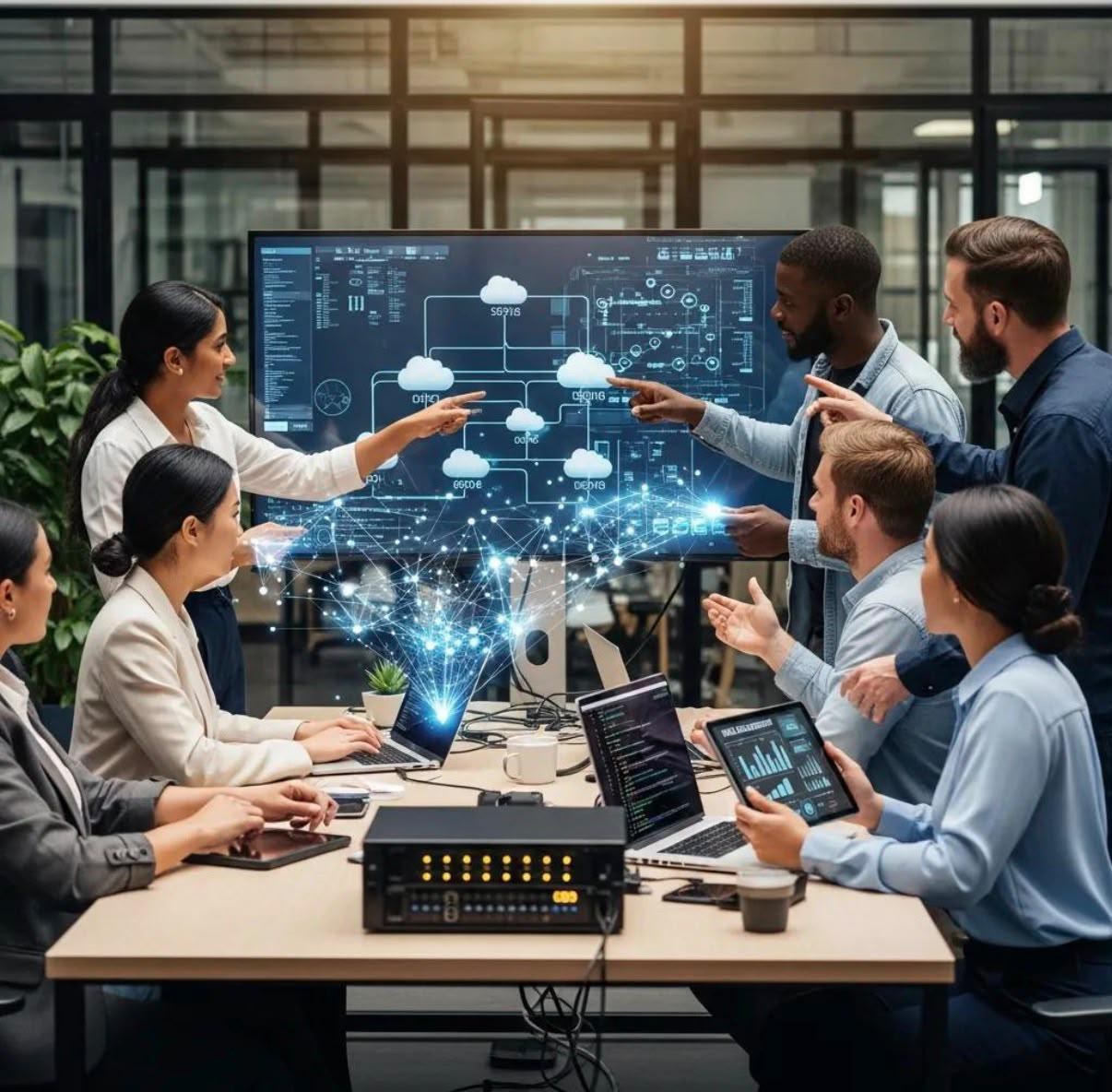 S&S IT Services consultants collaborating on a cloud architecture solution